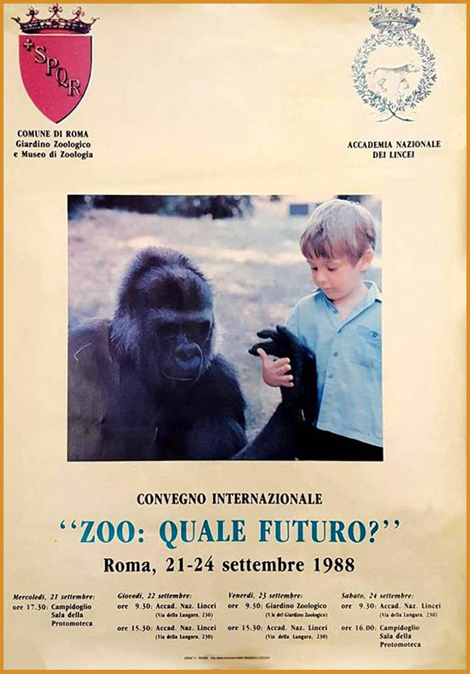 locandina del convegno internazionale zoo: quale futuro? roma 21/24 settembre 1988